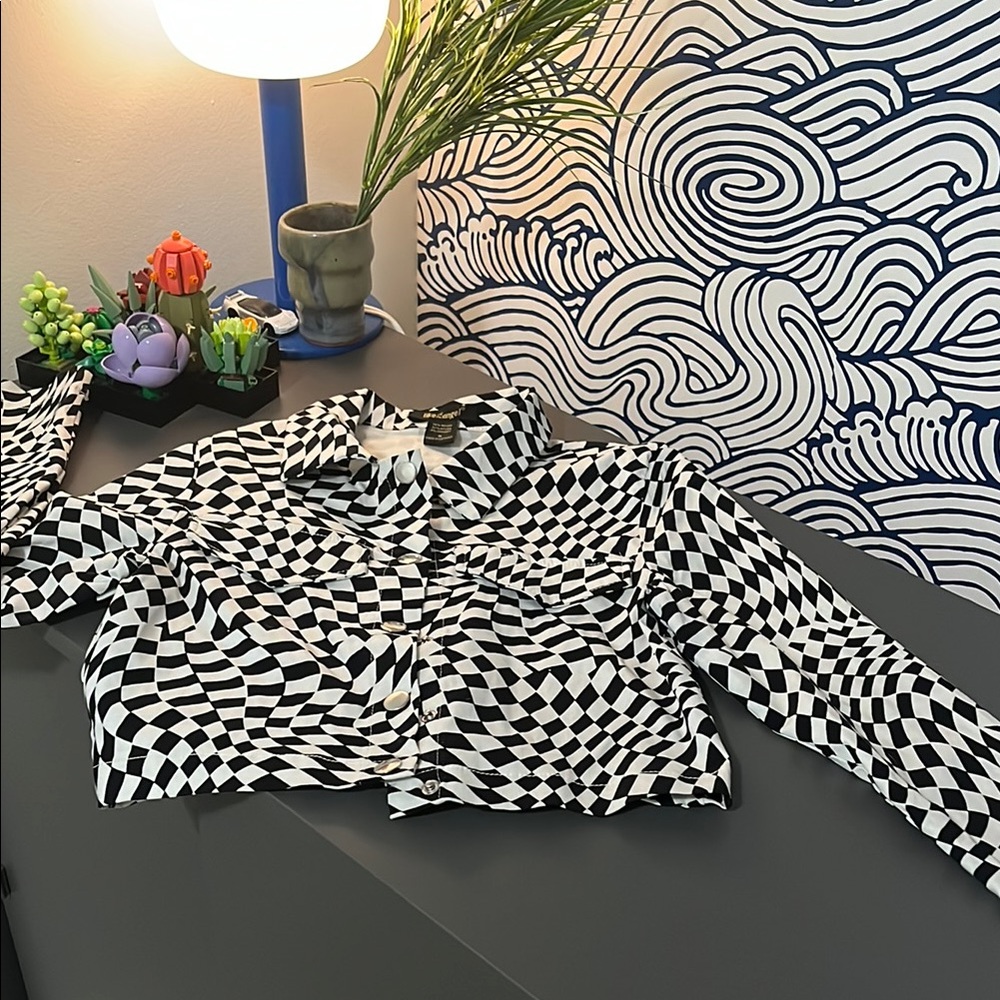 Black & White Checkered Button Jacket - image 1